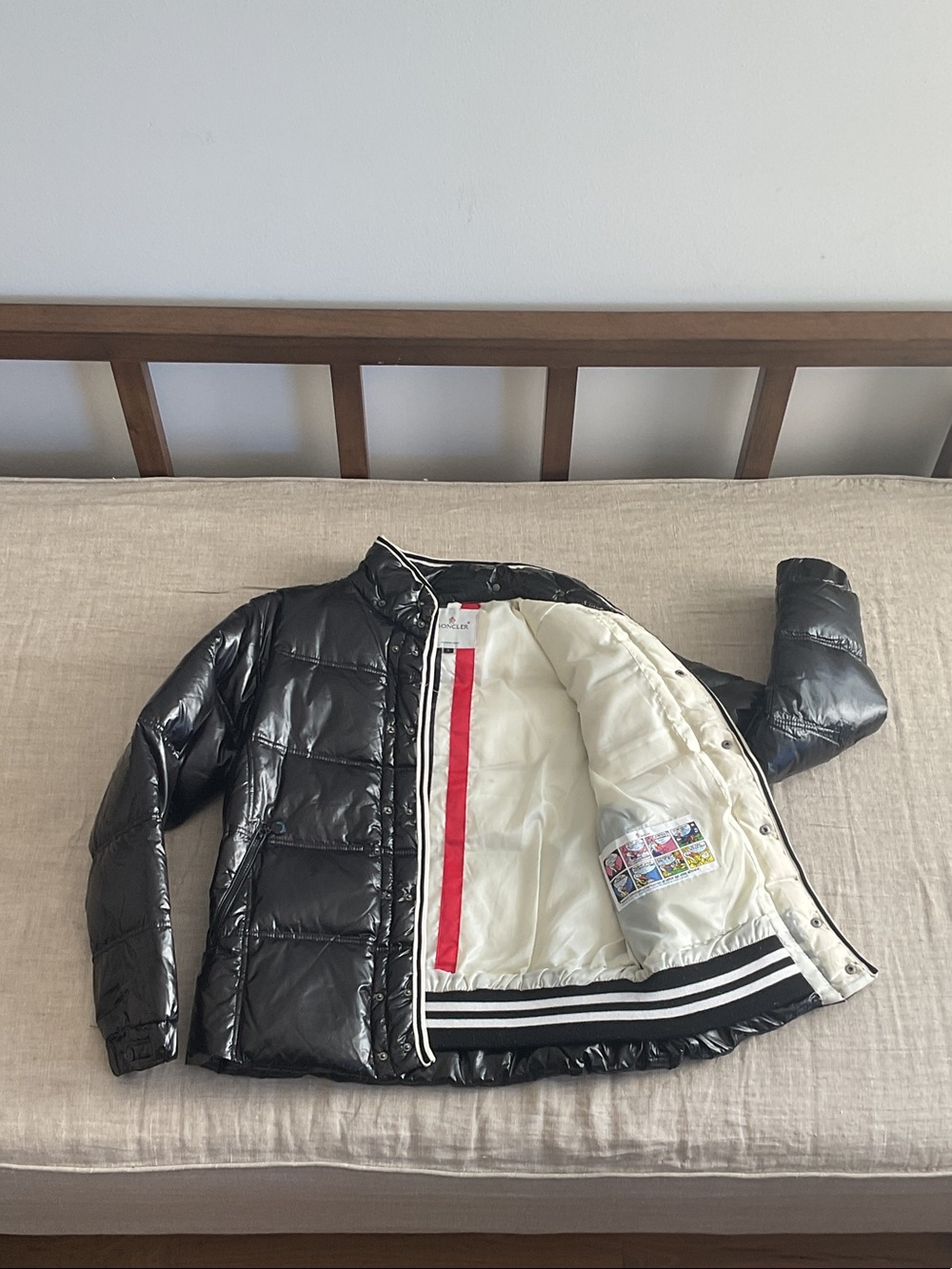 Moncler Glossy Black Puffer Jacket with White Lining